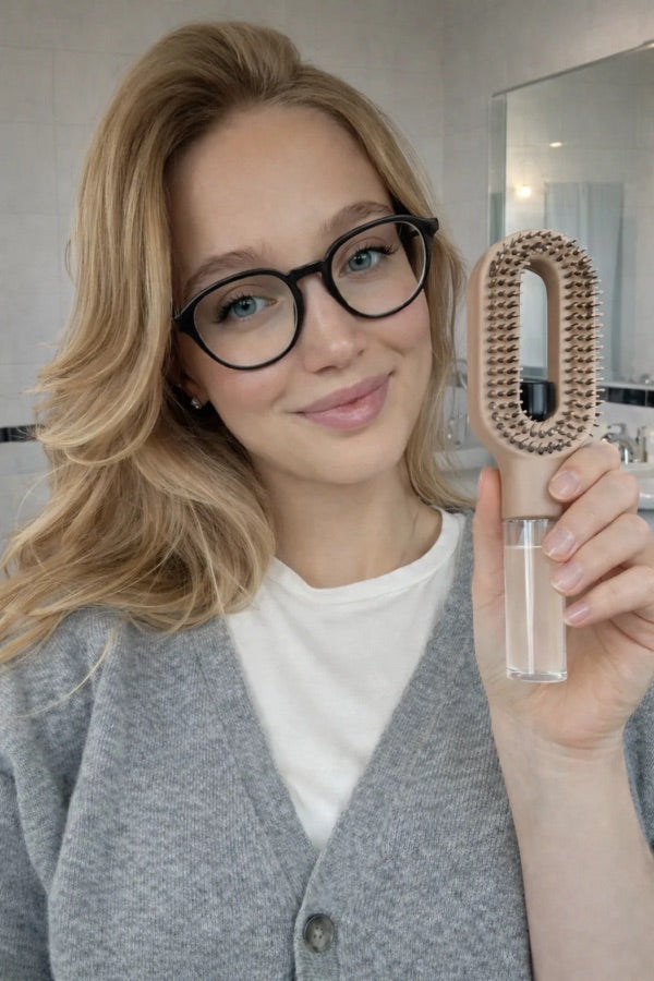Cliente StyraHair avec la brosse Styra Magic beige